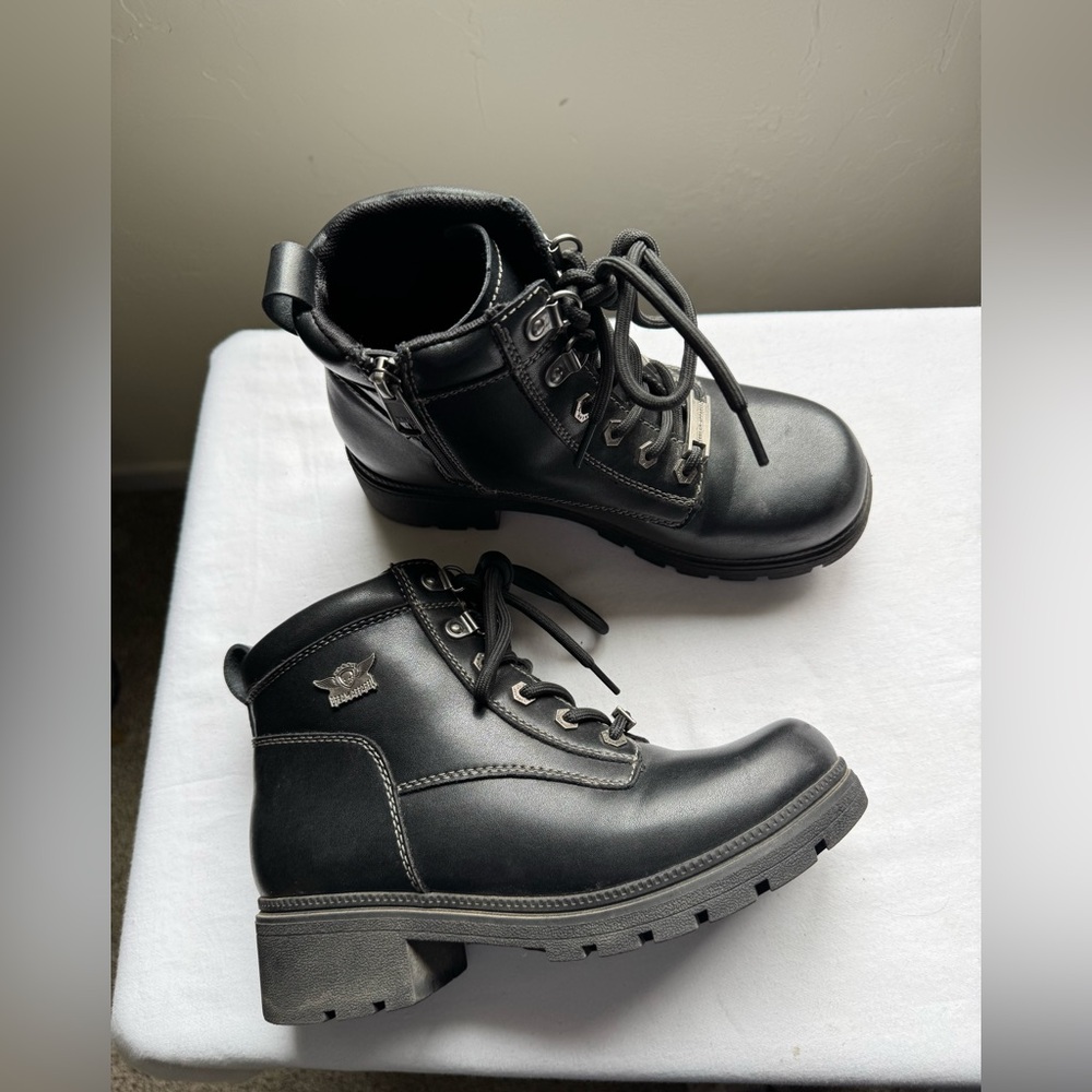 Y2K Dream Apparel Lace-Up Motorcycle Riding Boots, black faux leather Size 7